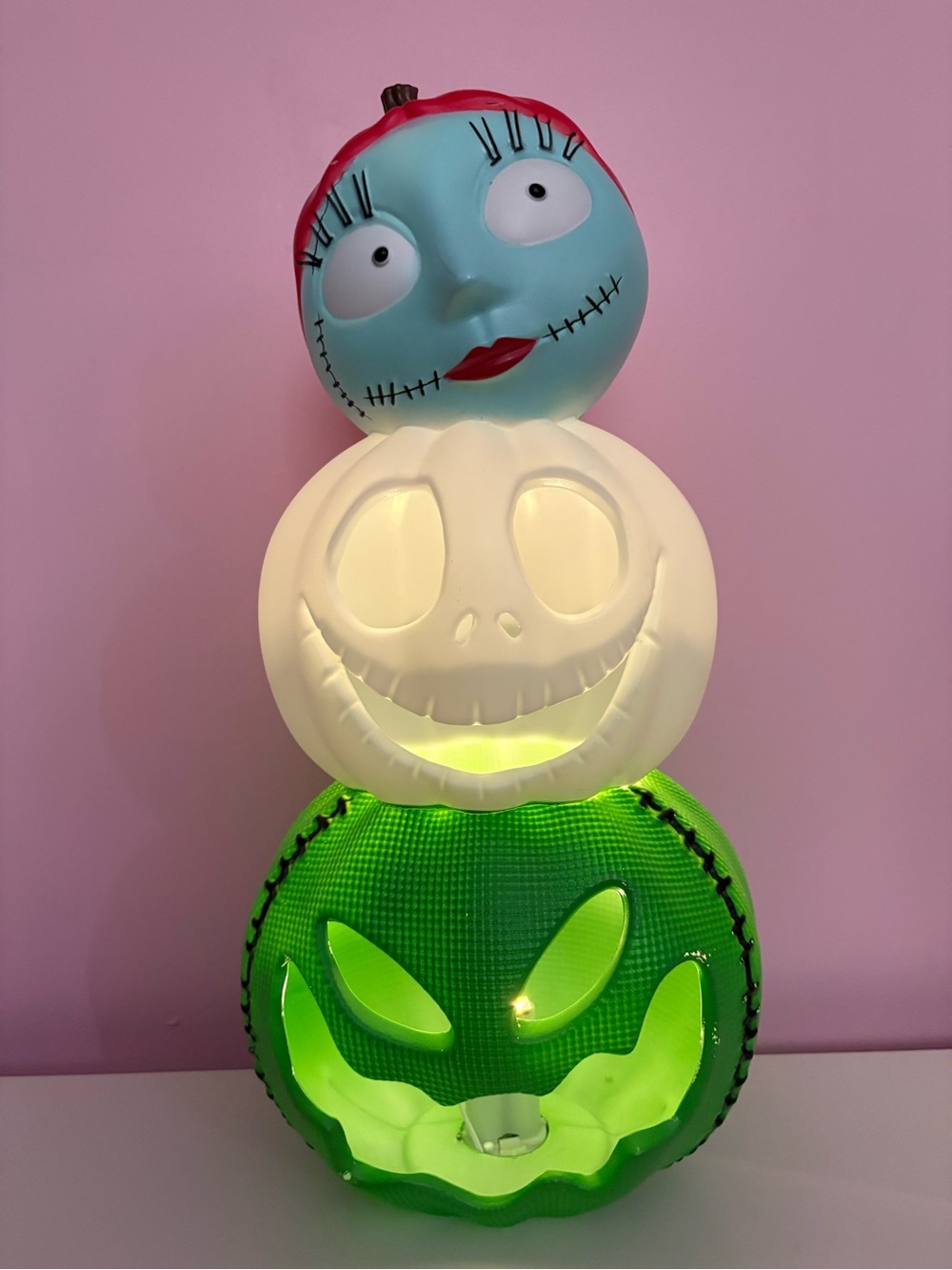 Nightmare Before Christmas Light Up Pumpkin Stack Decor 🩵🖤💚